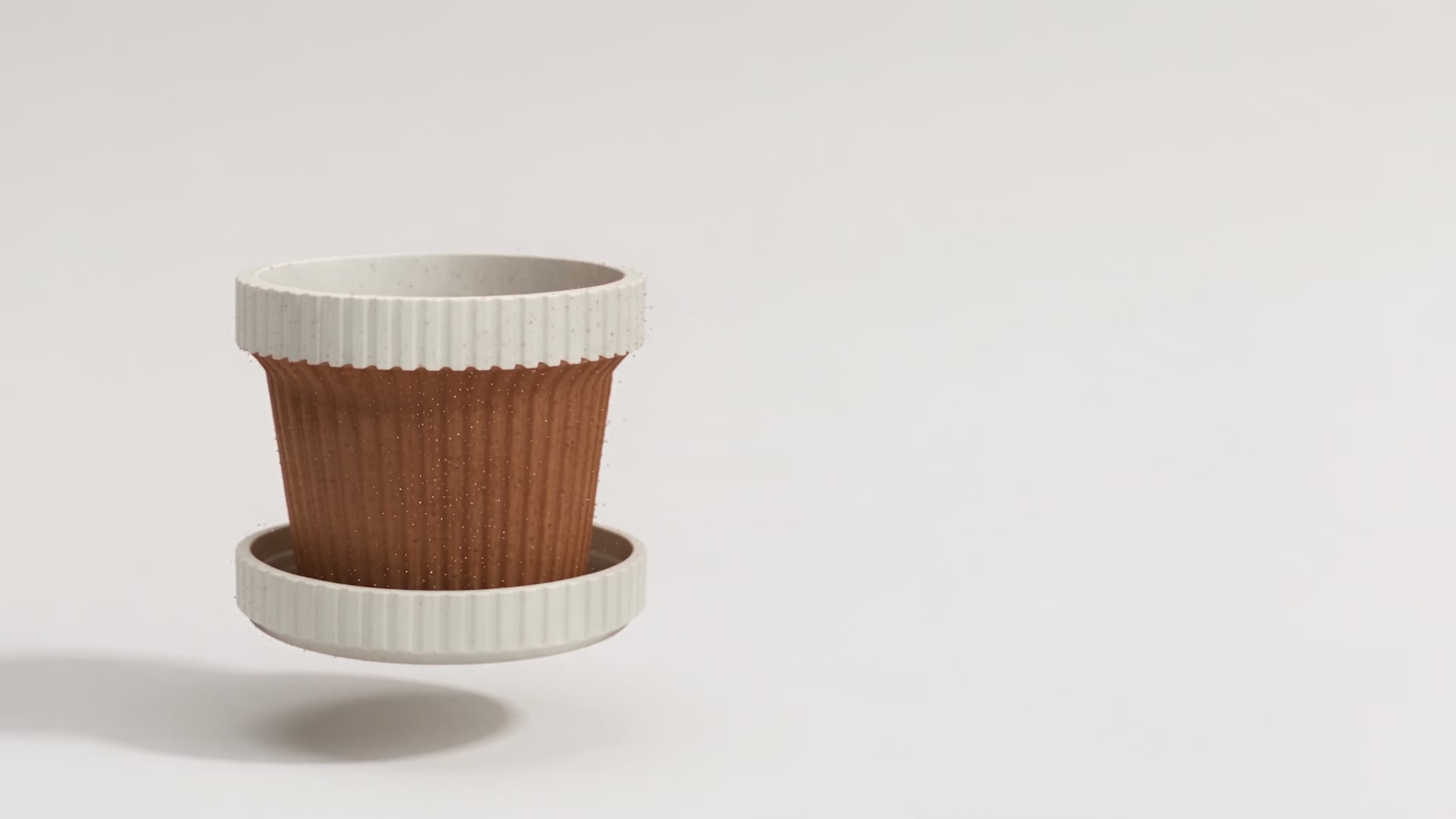 Portavaso rigato con collare superiore e base coordinata, versione terracotta e avorio